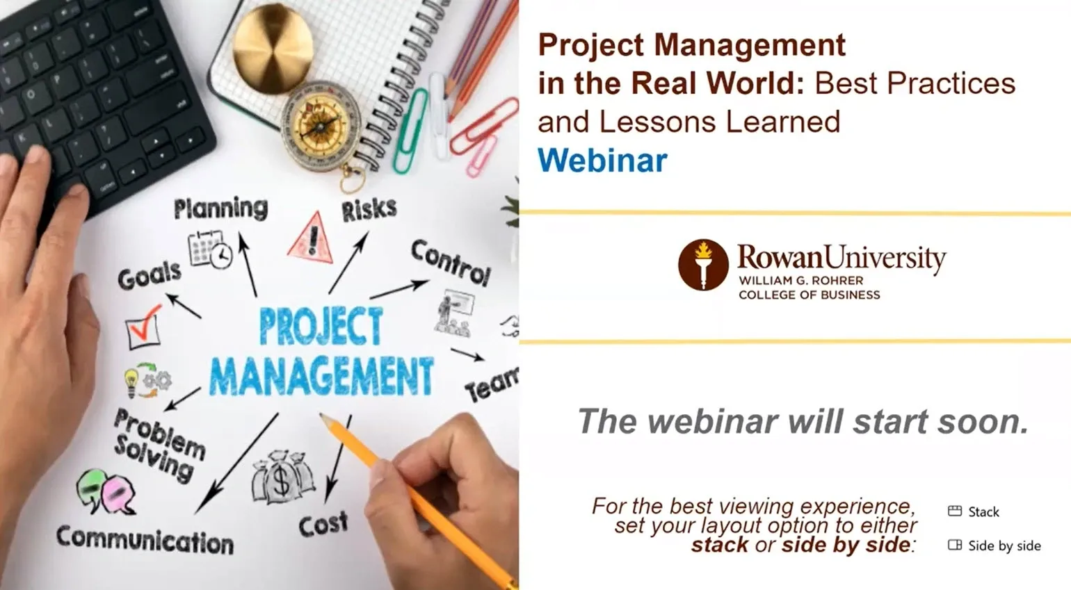 A picture of a project management course and an image of the webinar.