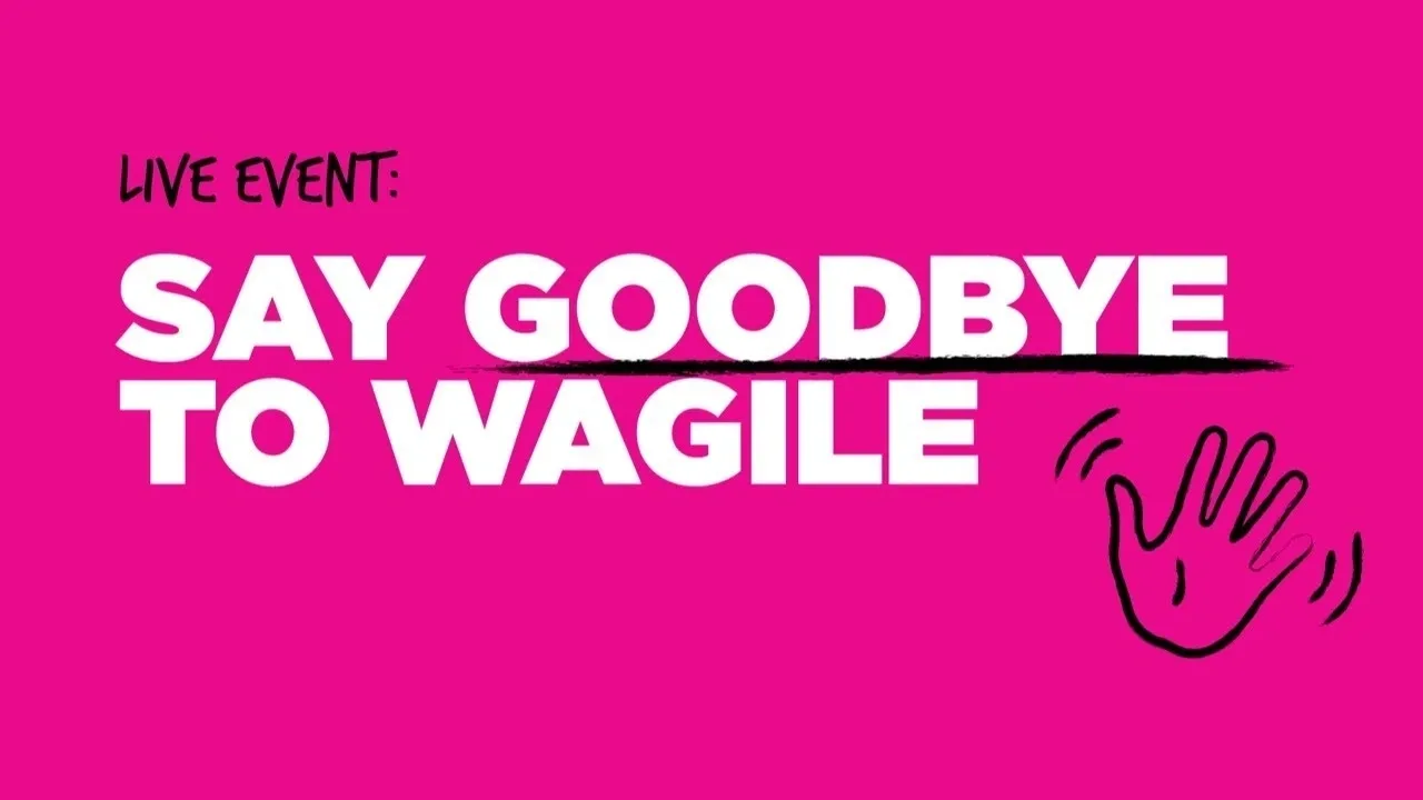 A pink background with the words " may goodbye to wagile ".